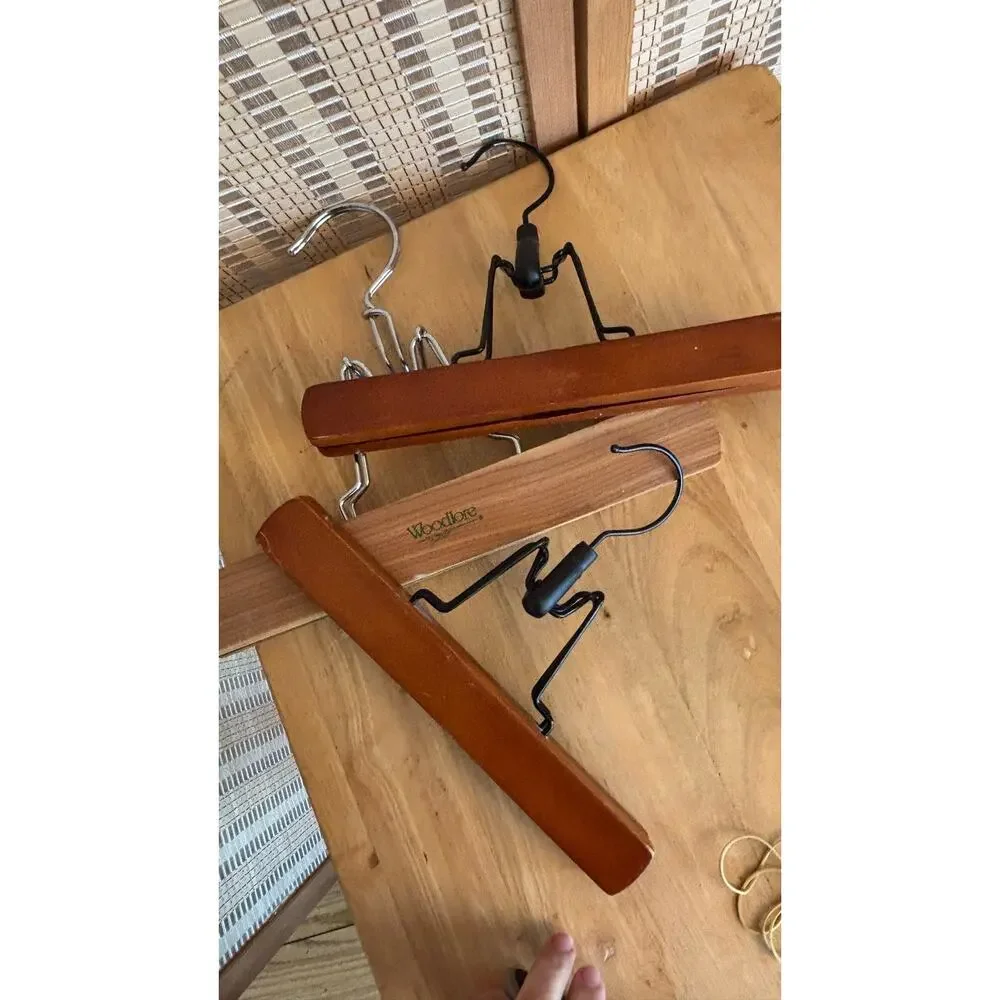 Woodlore Three wooden trouser and skirt clamp hangers
